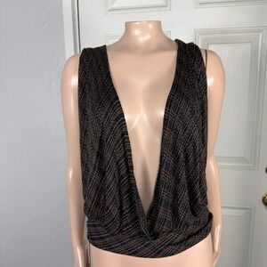 Vintage Y2K Free People Women's Shirt Medium Low V neck Linen Cotton Modal NN3